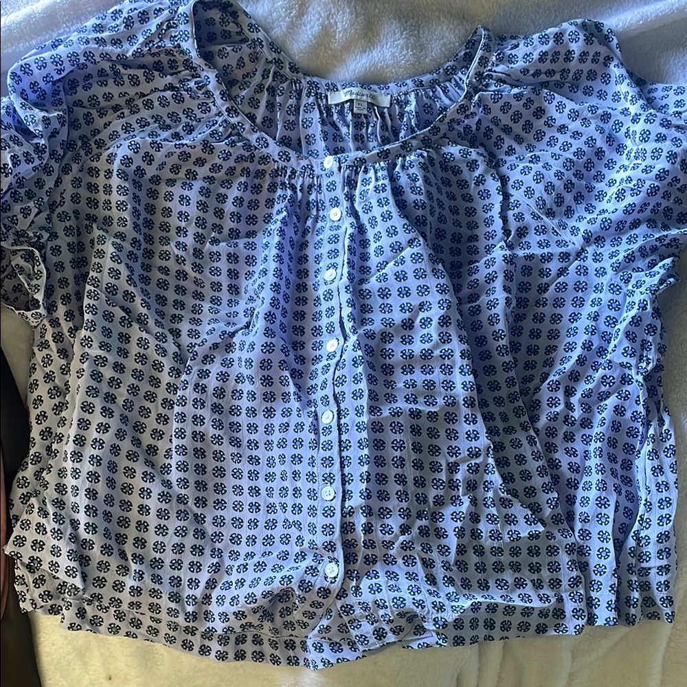 Madewell Blue and White Patterned Blouse